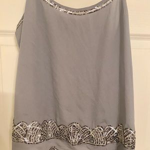 Gray sequin detail scallop bottom tank top
